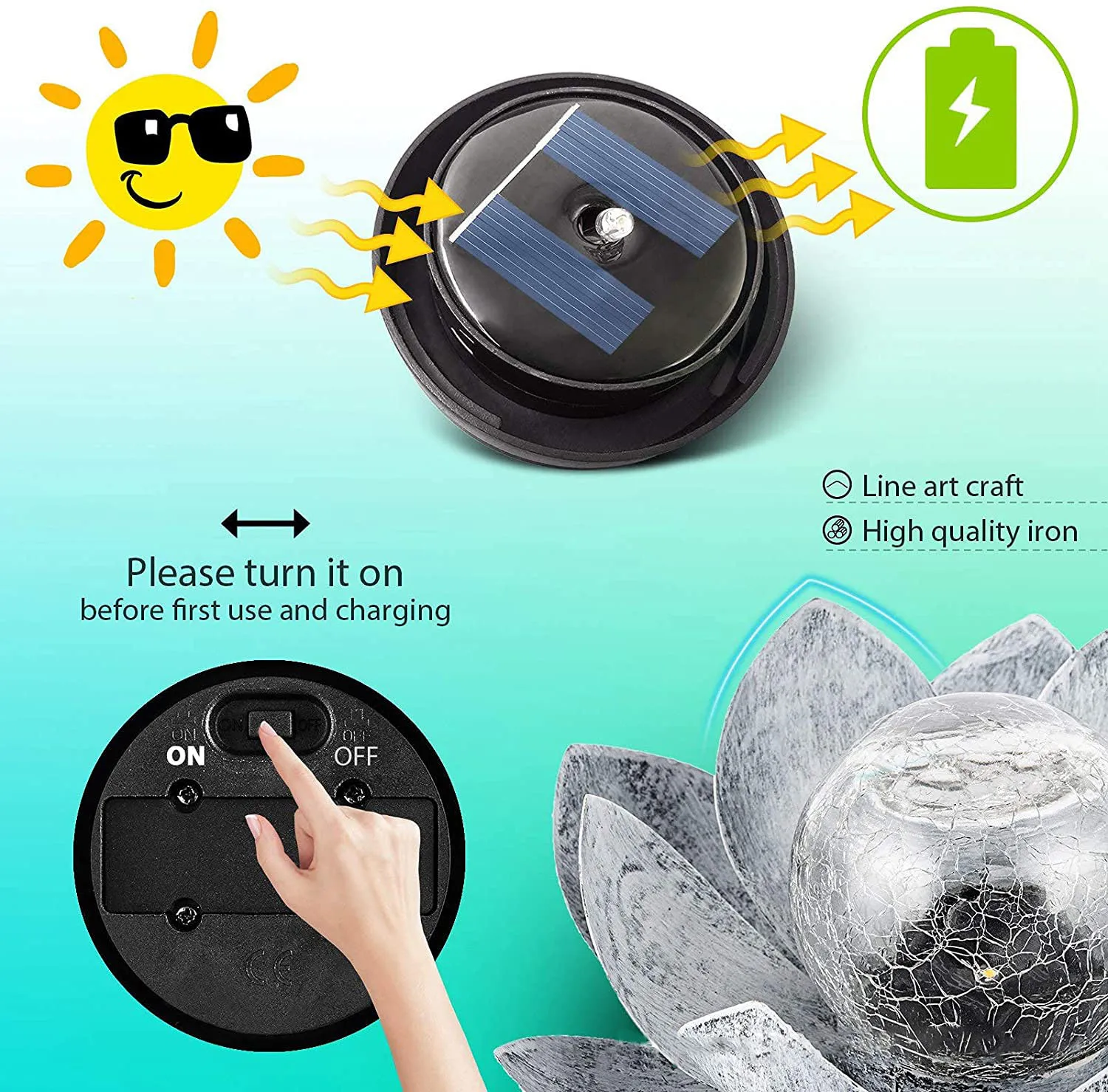 Outdoor Decorative Lighting Garden Lamp Metal Lotus Flower Petal Shape Solar Lotus Flower Light