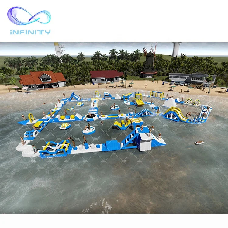 Inflatable amusement water park beach floating obstacle course sport equipment custom inflat water toy float water park