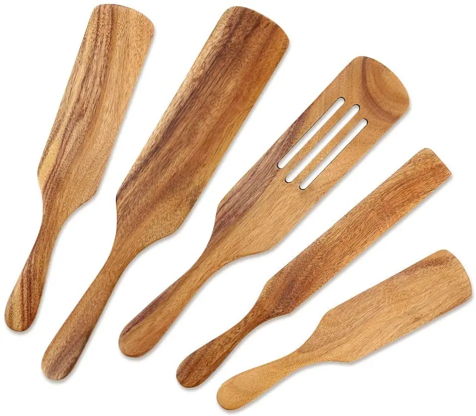 Деревянный Spurtles набор 5 шт. натуральный деревянный пол на кухонная утварь набор термостойкие антипригарным деревянная посуда деревянная кухонная утварь