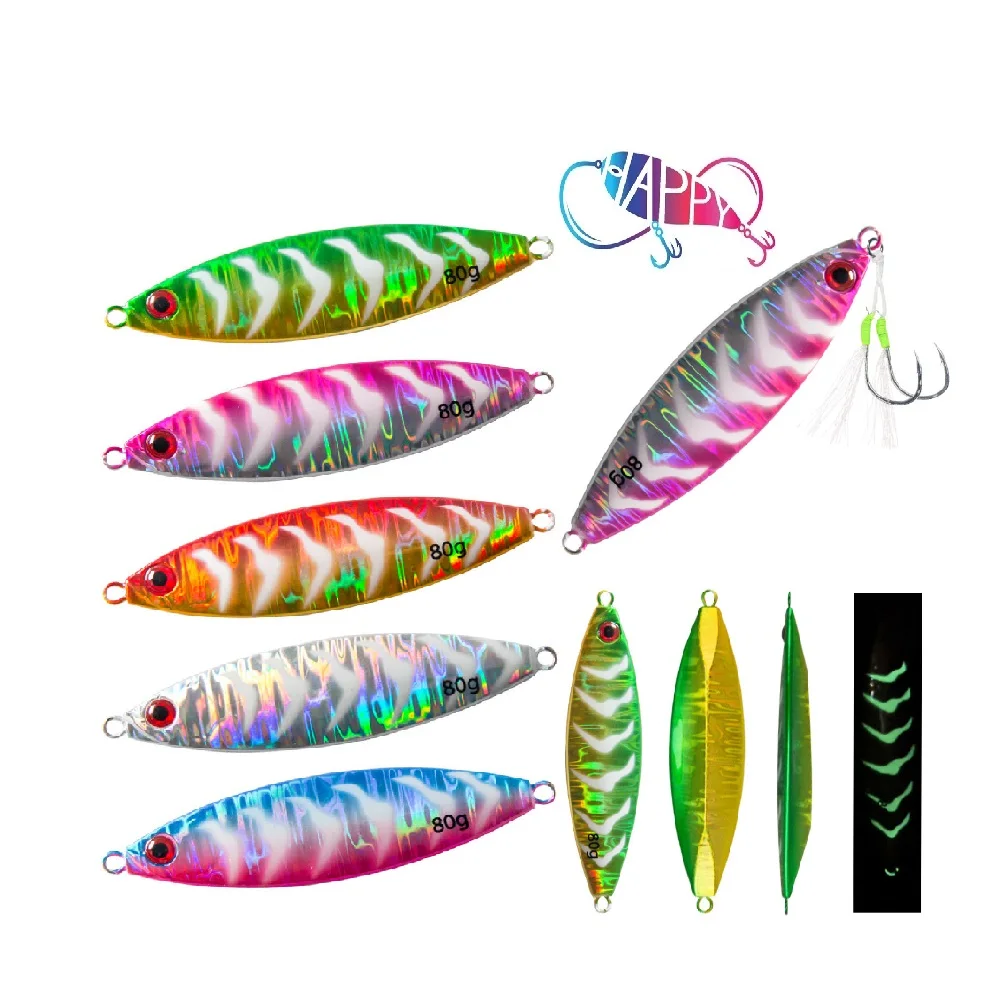 80g 100g 120g UV Deep Sea Luminous Squid Slow Pitch Lead Jig Bait saltwater Sinking Fishing lure Seabass Metal Jigging Lure
