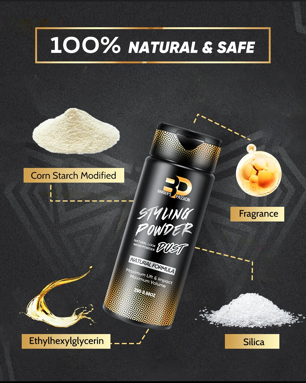 Customize Scent Long Lasting Matte Finish Styling Lift Hair Volume Powder Spray For Men