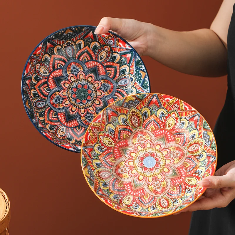 Hot Selling 8' Ceramic Plate Bohemia Pattern Household Under Glaze Color Tableware High Quality Plate