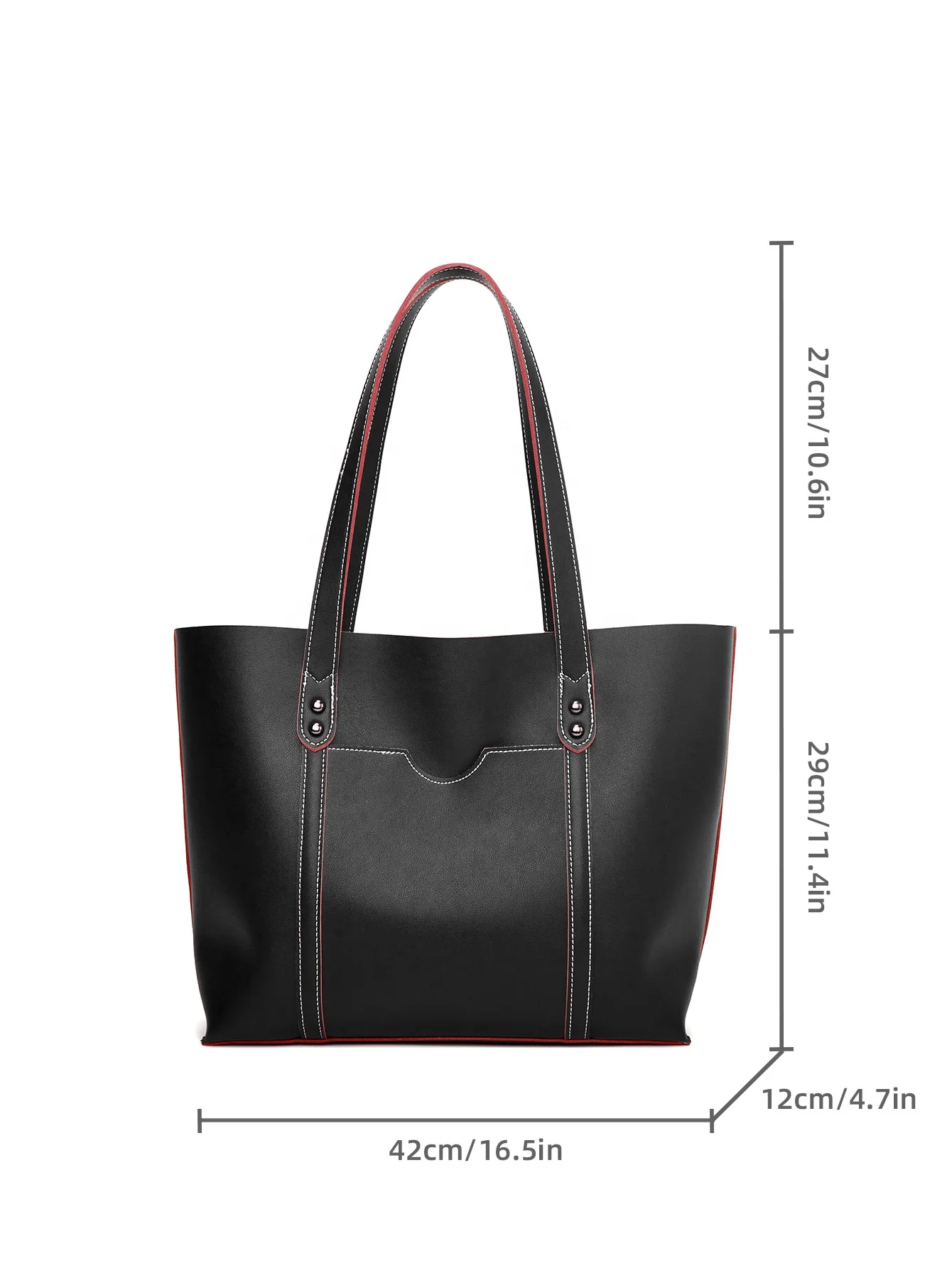 Women Large Capacity Recycled Sustainable Vegan Artificial Soft PU Leather Woven Handle Shoulder Tote Bag