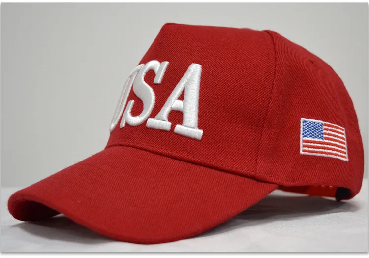 Wholesale Outdoor Colorful Red Camouflage Usa President Election 3d Embroidered Baseball Snapback Cap Hat With American Flag