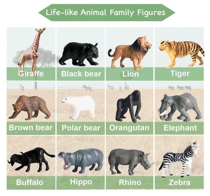 12 Pcs Animals Figures Toys,Realistic Mini Jungle Zoo Animal Figurines Cake Topper Toy Gift Party Supplies for Kids Toddlers