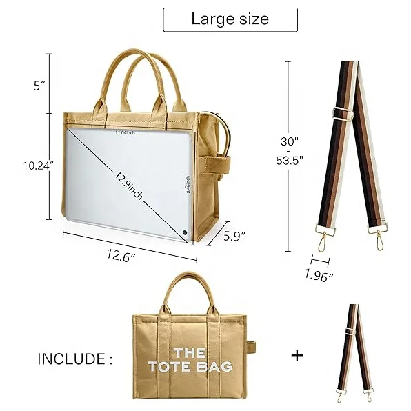 Custom Large Faux Leather Canvas Tote Purse Zipper Tote Shoulder Bag for Women