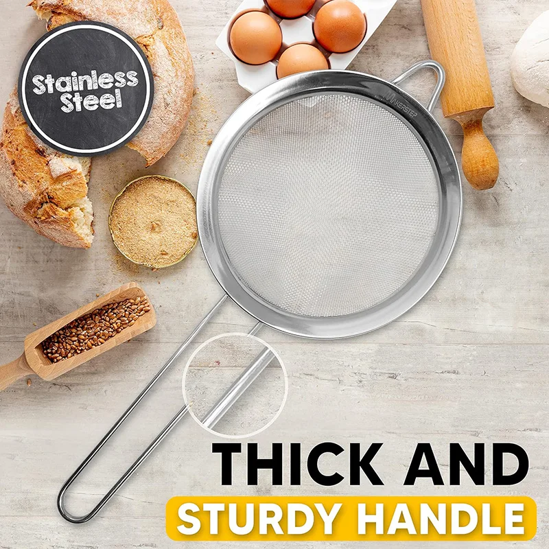 skimmer kitchen wheat flour filter set of 3 pcs flour sieve with handle manual flour sieve juice filter wire fine mesh strainer