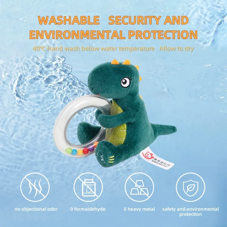 Custom dinosaur plush rattle toy baby musical sense rattle toy kids plastic ring rattle plush toy baby 0-12 months