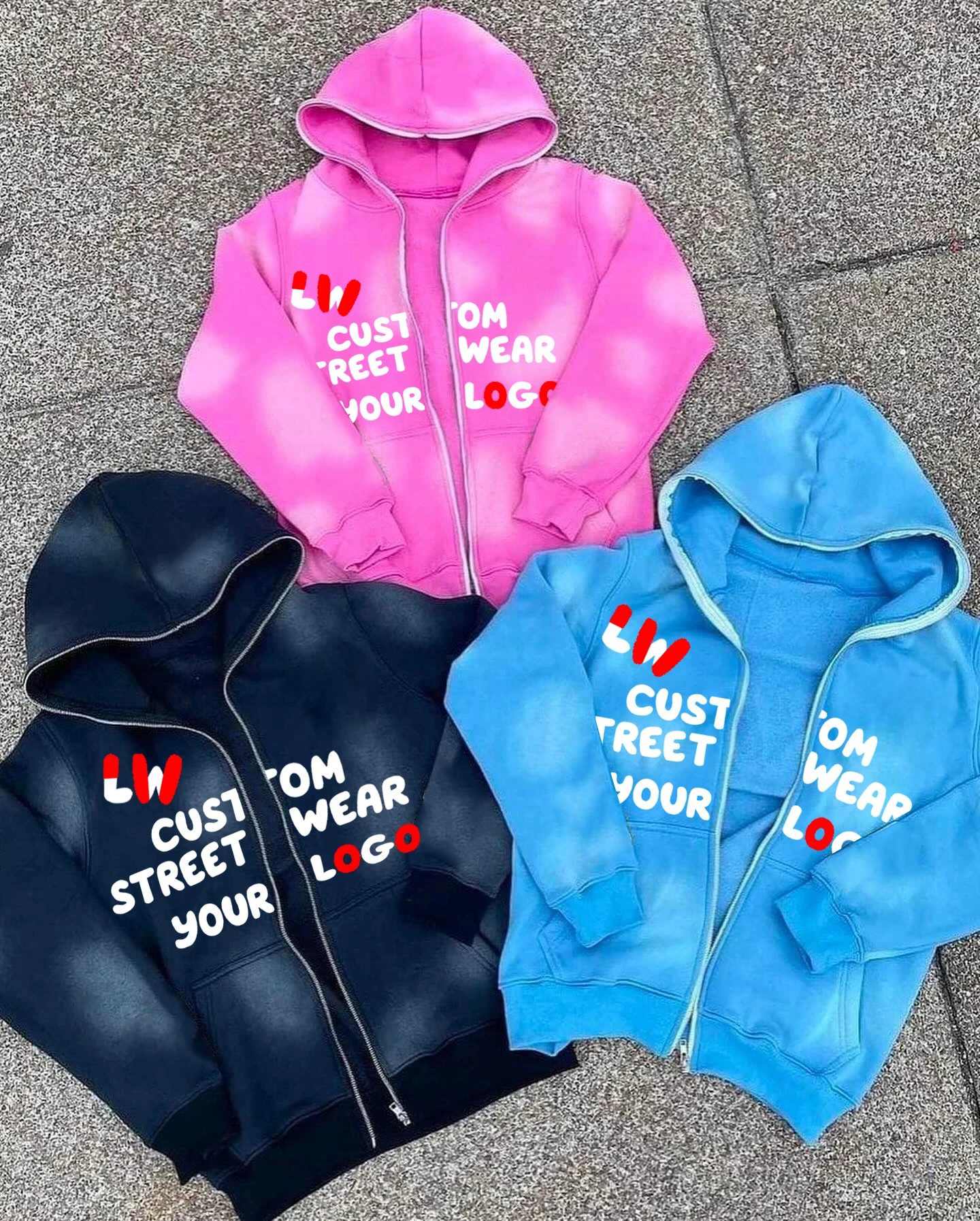 Blank Cotton Boxy French Terry Zipper Custom Puff Print Hoodie 500gsm Manufacturer Oversize Acid Wash Full Zip Up Hoodies