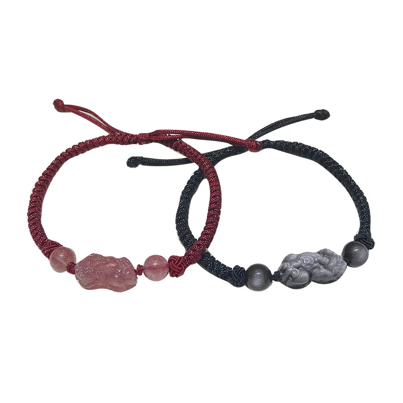 New Arrival Good Luck Wealth Jewelry Black Obsidian Beads PiXiu Bracelet Six Words Feng Shui Prosperity PiXiu Bracelet