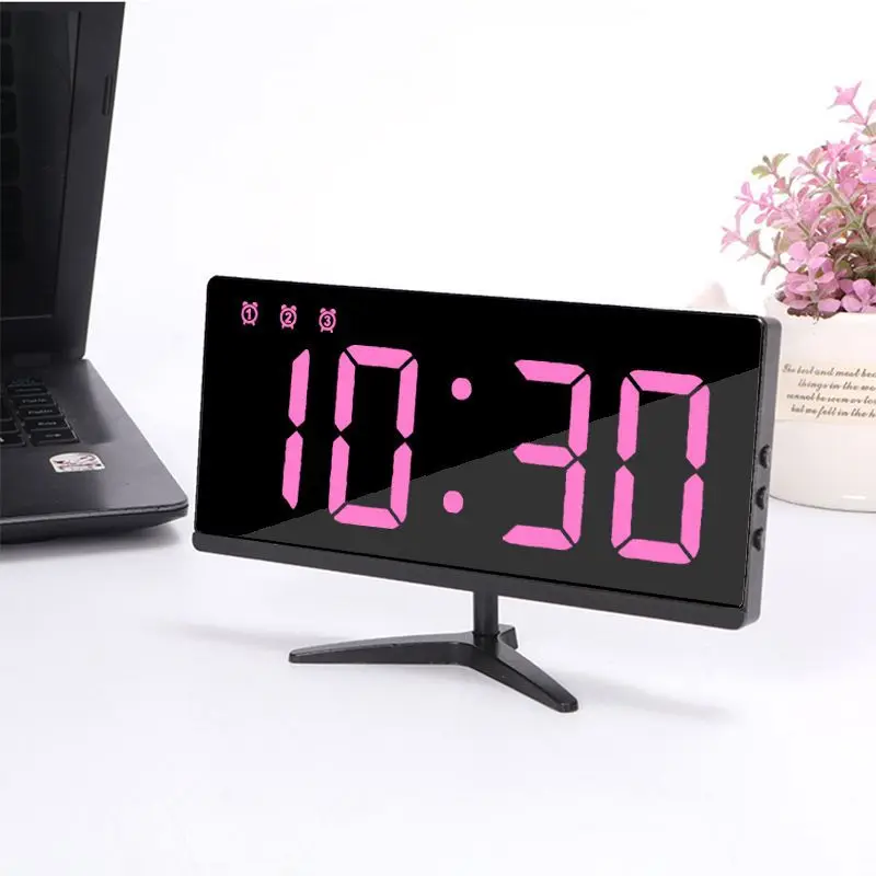 KH-CL130 Digital Temperature Calendar Display Large LED Mirror Alarm Clock With USB Charger