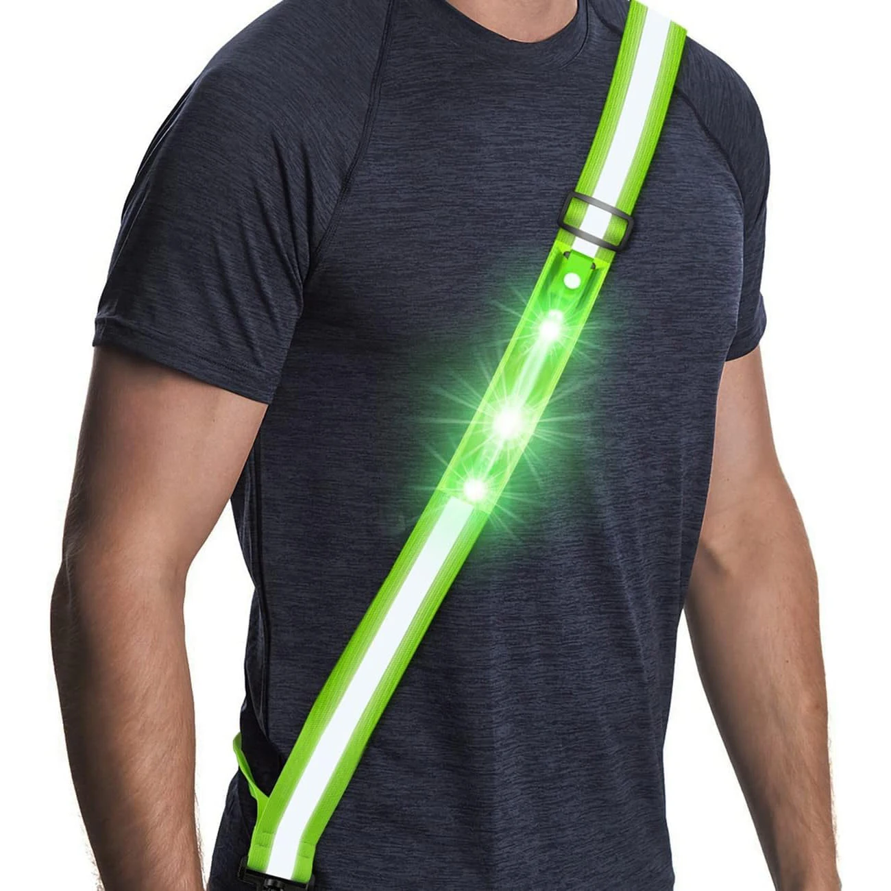 LED Night Running Gear Reflective Sash, High Visibility USB Rechargeable LED Flashing Sash