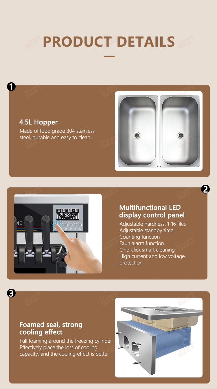 Commercial 110v 220v Tabletop Vertical Ice Cream Machine Big Capacity 16-22l/h Hardness Adjustable Soft Serve Ice Cream Machine