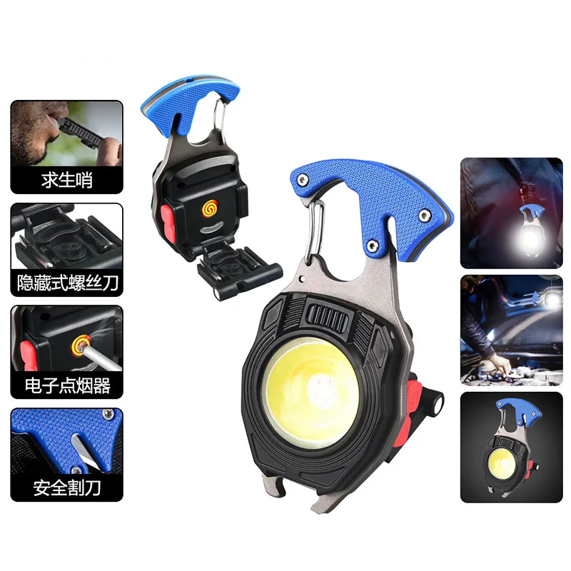 Keychain Flashlights Portable Usb Rechargeable Cob Work Light Emergency Light with Folding Bracket Bottle Opener and Magnet Base
