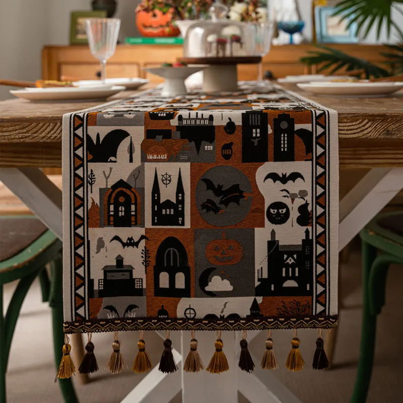 Elegant Jacquard Throw Comfortable Table Runner Beautiful Luxury Table Runners Pumpkin Pattern Long Table Runner For Festival