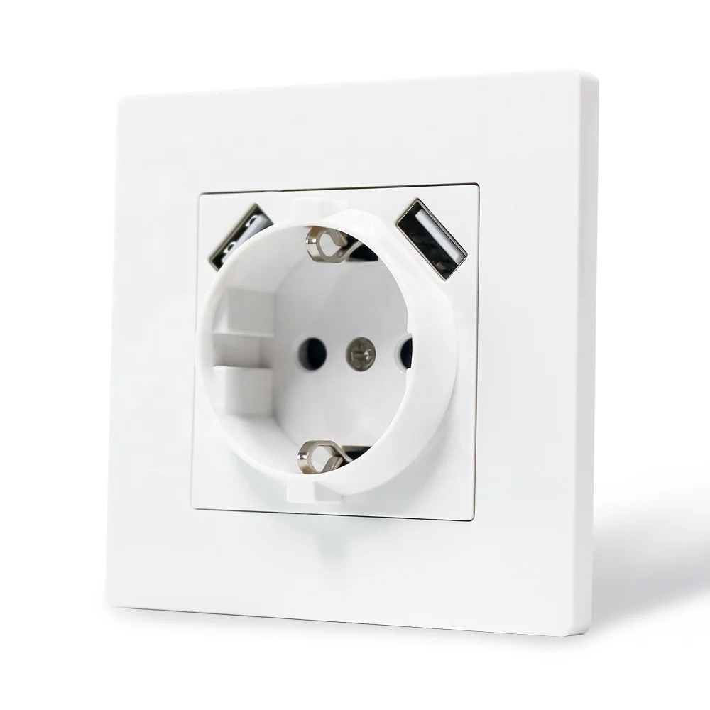 EU Standard White/Black/Gold/Grey Color PC Panel Electrical Power Schuko Socket Germany Wall Socket With Dual Type A USB Ports