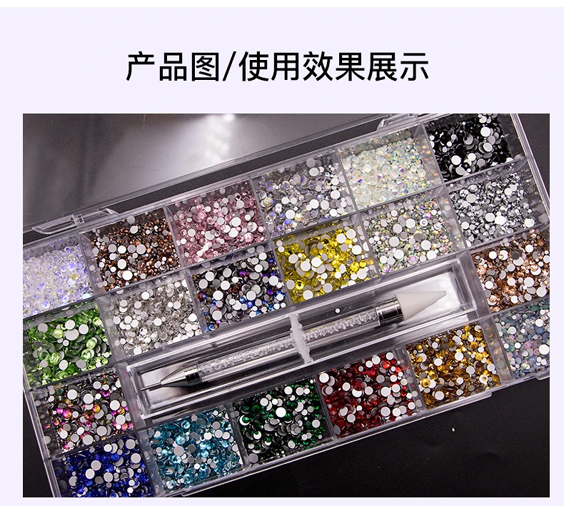 3D Glass Crystal Nail Art Rhinestones Kit with Flatback Round Bead Charm Stone Jewelry Diamond for Manicure Craft