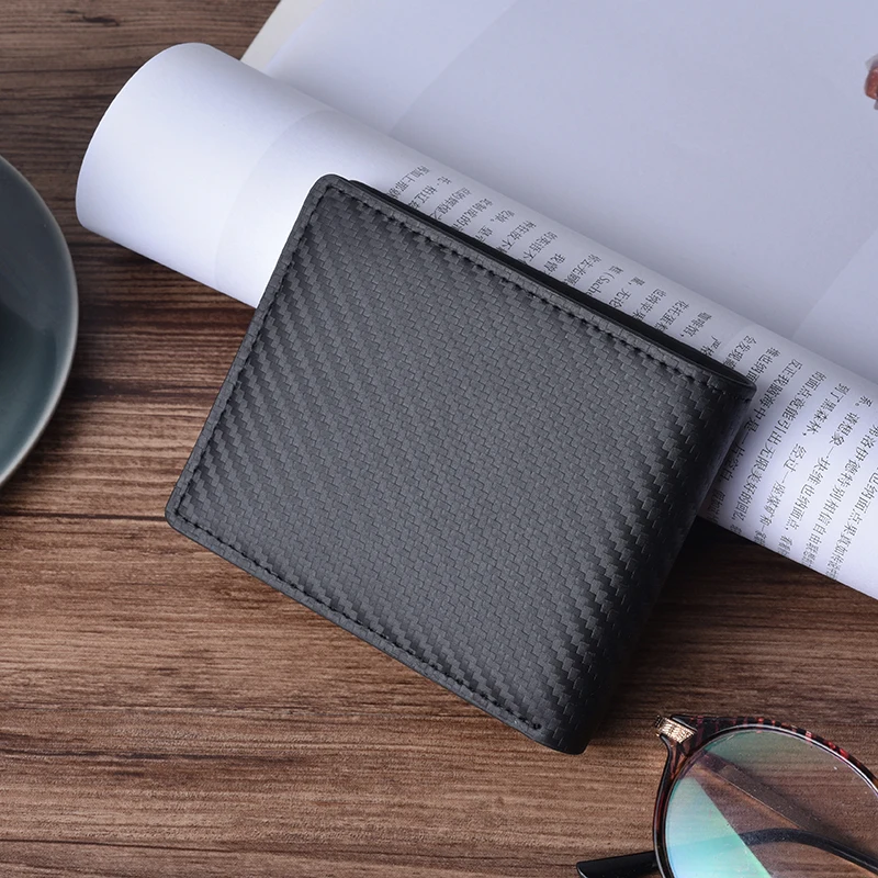 
Slim Wallet With Elastic Front Pocket Card Holders And Cash Carbon Fiber Leather Black Wallet Rfid Blocking Purse 