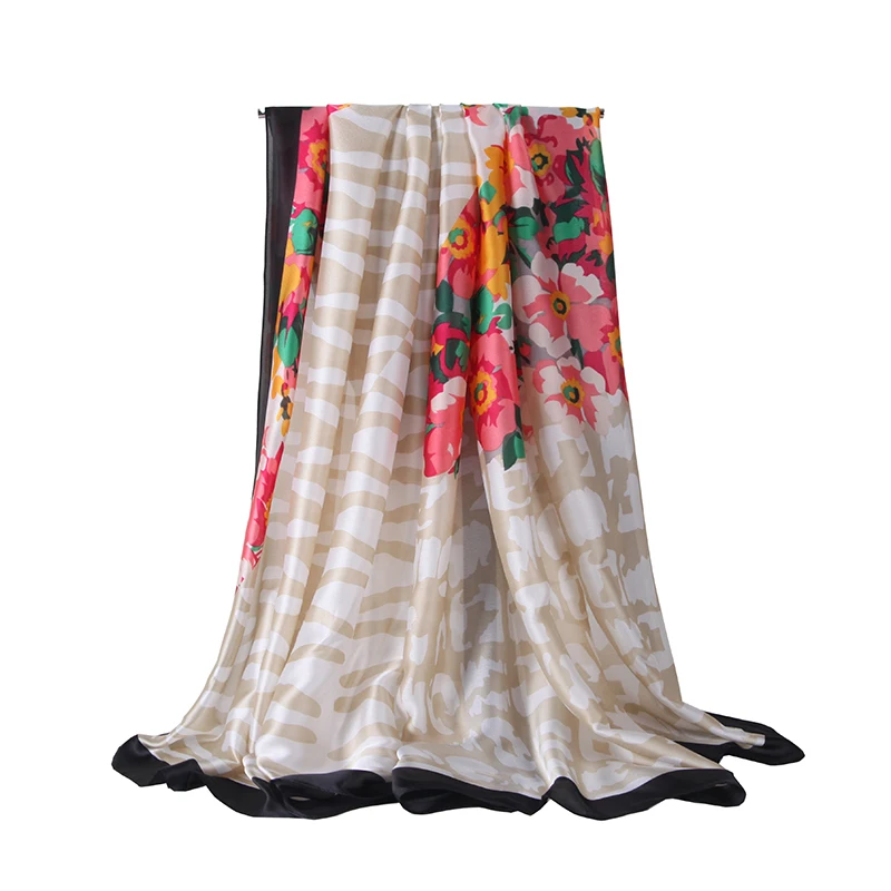 180X90cm triangle stitching twill flower print design soft scarfs for women stylish floral shawl silk scarves