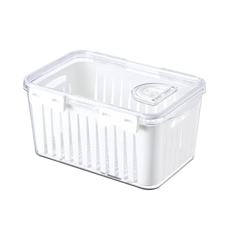 OWNSWING PET Refrigerator Food Container For Fruit Plastic Food Storage Box With Drain Basket Fridge Storage Bin With Timer