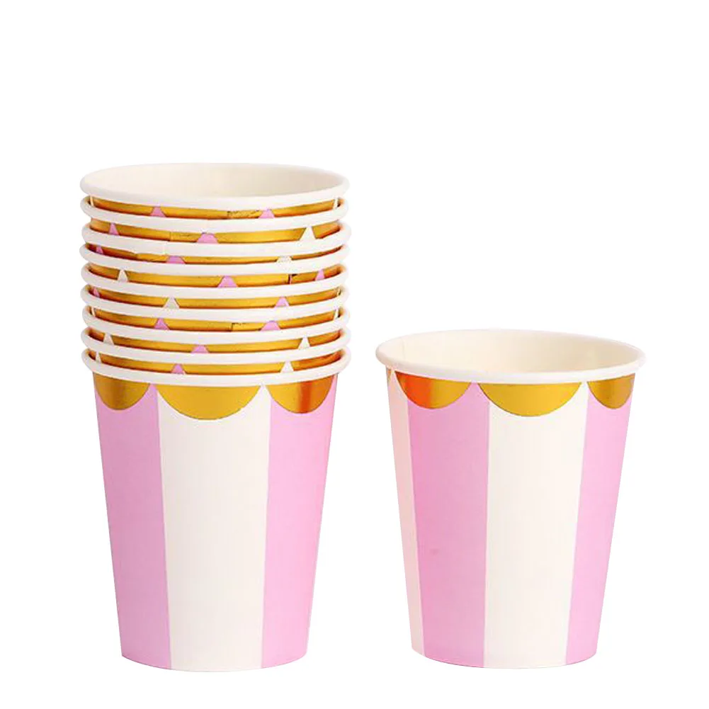 
Striped Paper Cups 9oz Gold Stamping Disposable Drinking Cups Party Supplies 