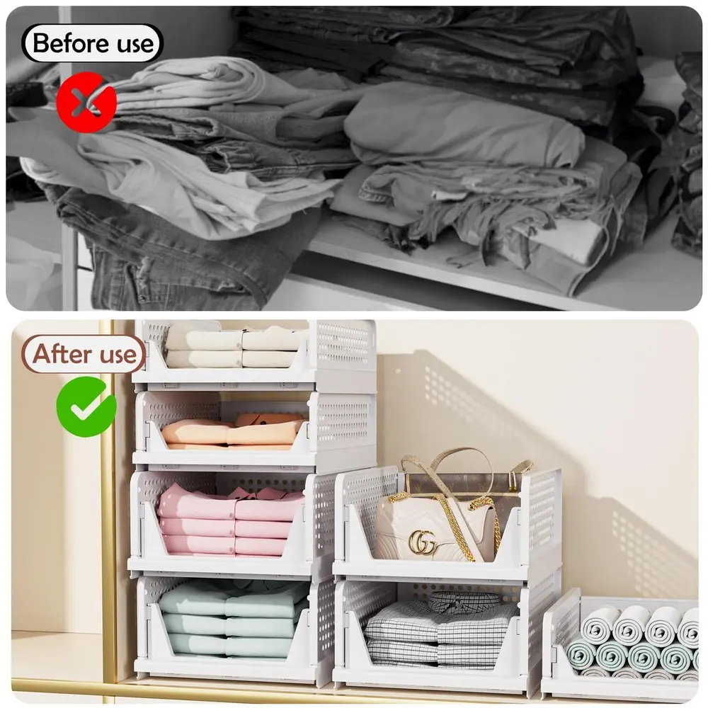 Cupboard Bathroom Office Folding Closet Organizers Storage Box Plastic Drawer Basket Closet Storage White Stackable Storage Bins