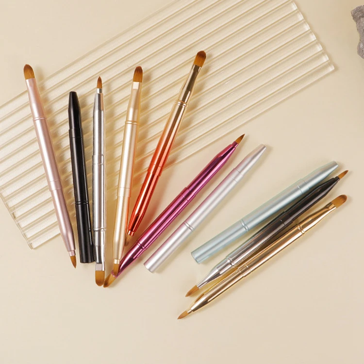 Double Side Nylon Hair Angled Eye Shadow Makeup Brush Double Ended Retractable Eyebrow Eyeshadow Concealer Lip Brush And Custom