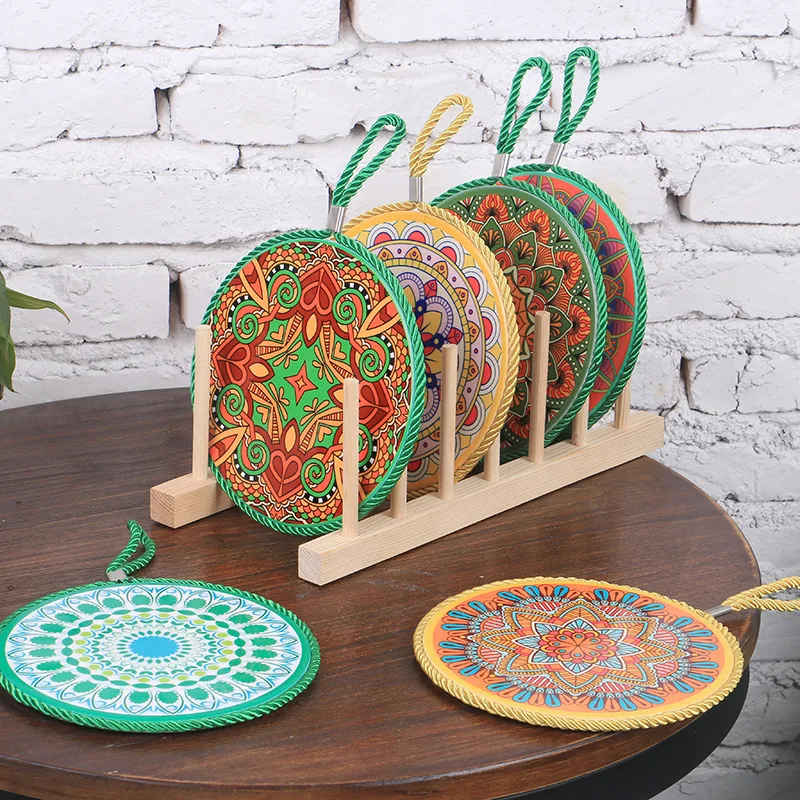 
hanging rope mandala hanging ceramic place mat color cork heat insulation bowl custom logo pot mat cork table mat placemat 