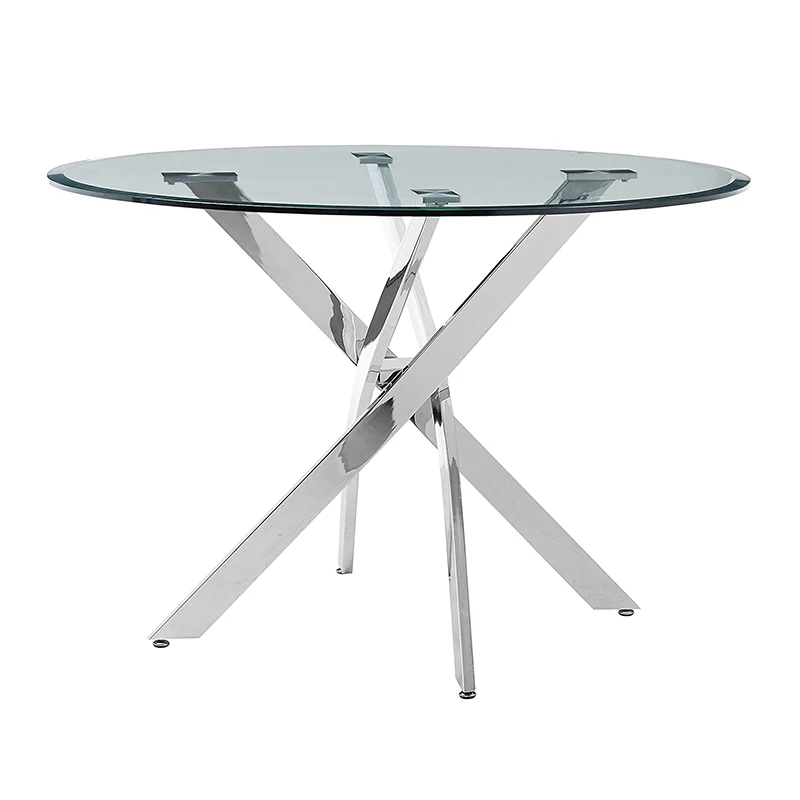 Verified Factory Glass Furniture Modern Nordic Metal Framed Small Round Glass Dining Table for Space Saving