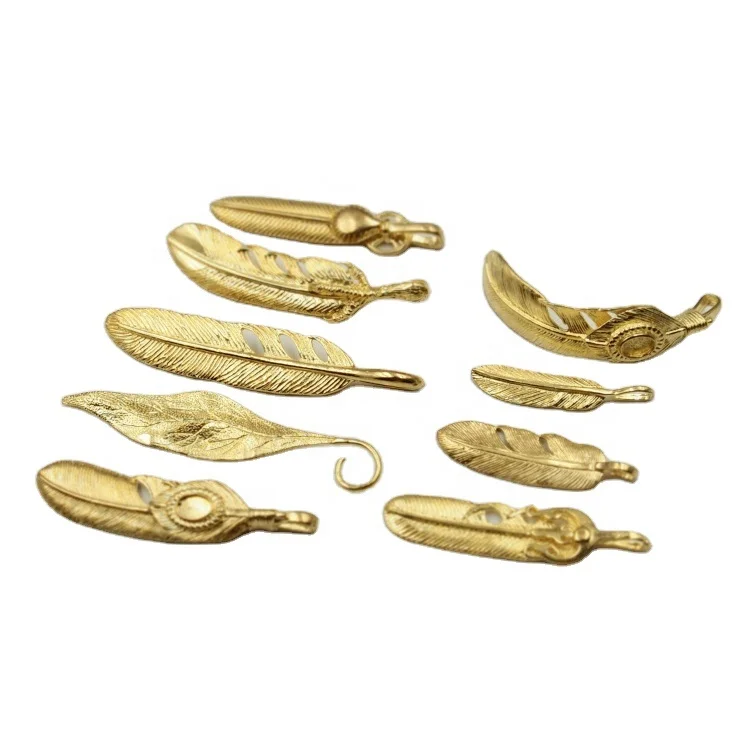 Handbag Brass Gold Leaf Pendant Feather Shape Decoration Charm For Key chain Pendant DIY Jewelry Necklace