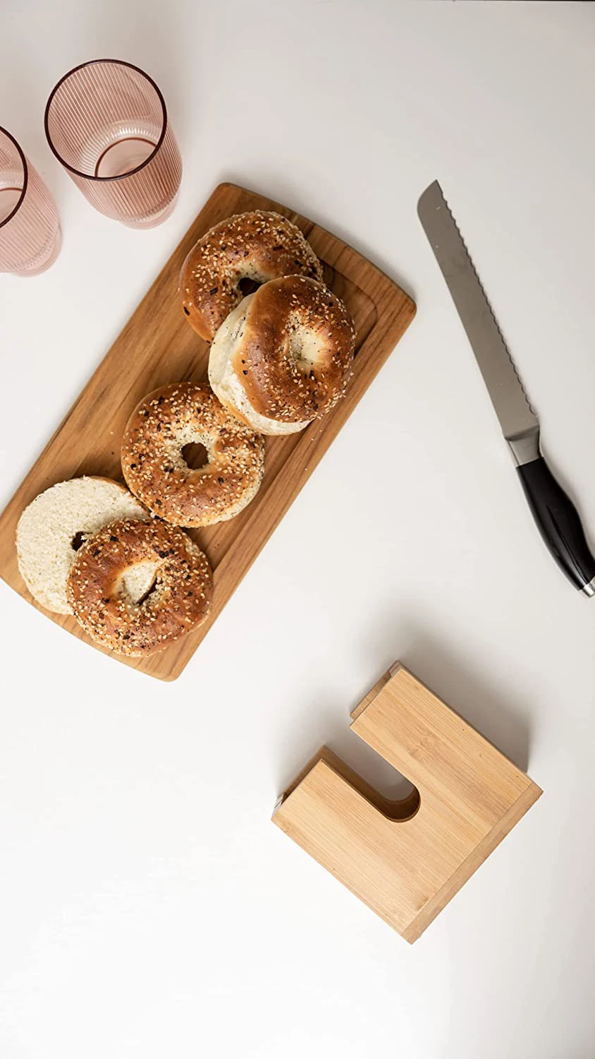 Bamboo Bagel Cutter Slicer Wooden Bagel Slicer Wood Bagel Slicer Holder for Small and Large