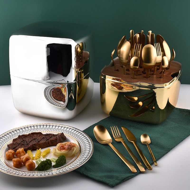 wholesale lucky box high grade stainless Steel  24 pieces dinnerspoon diner fork dinner knife teaspoon Cutlery Set with gift box