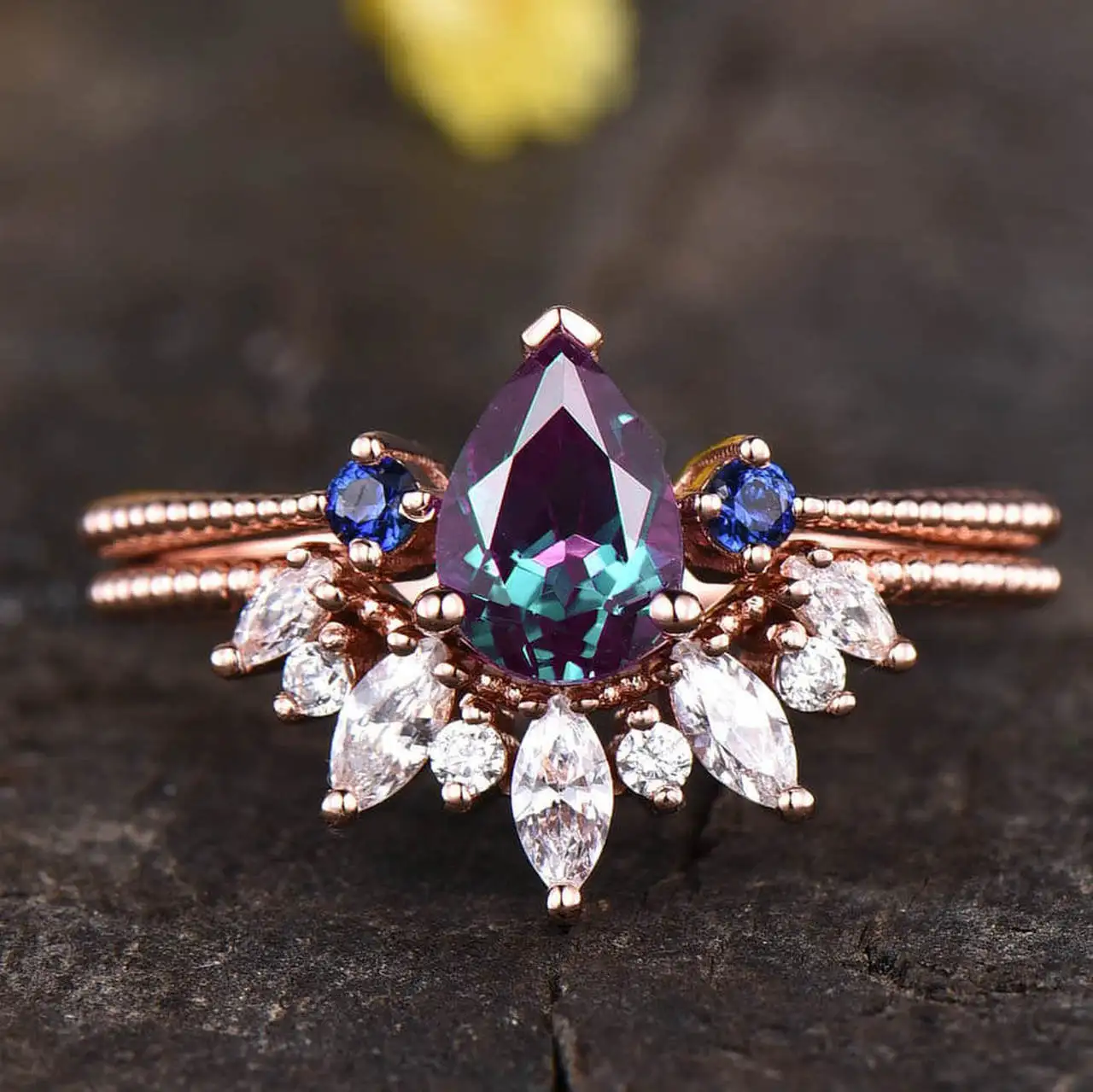 Розовое золото 925 стерлингового серебра обручальные кольца ювелирные изделия из искусственных волос проекты созданные в лаборатории Александрит Кольцо комплект ювелирных изделий для женщин