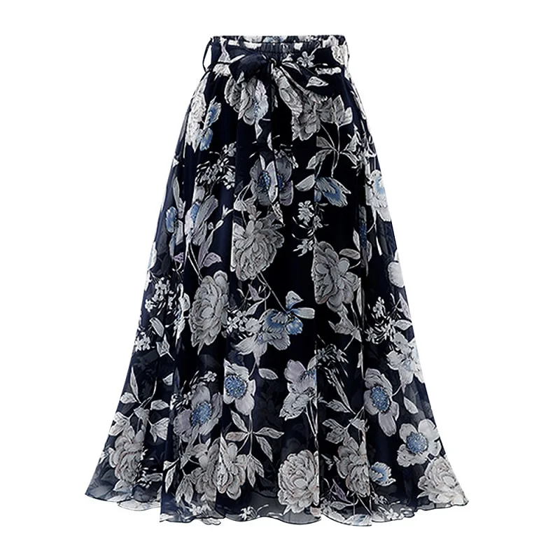 Custom Women Clothing Pleated Skirt Casual Bohemian Mid-length Print mini skirt Summer Vintage Floral Chiffon Skirt For Women