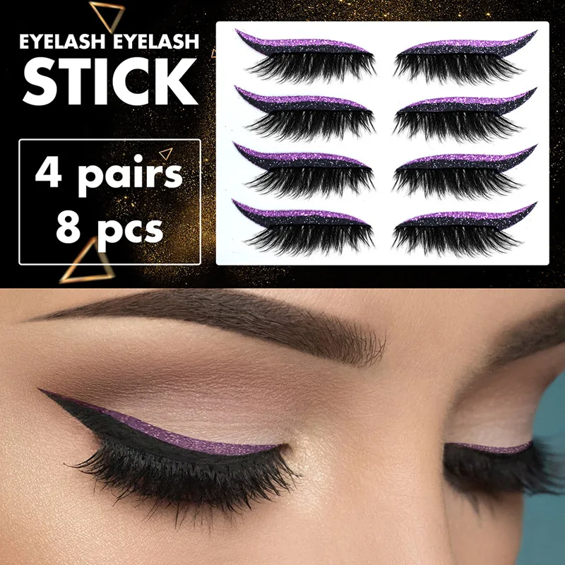 4 Pairs Makeup Self-Adhesive Waterproof Glitter Eyeliner 3D False Eyelash Sticker