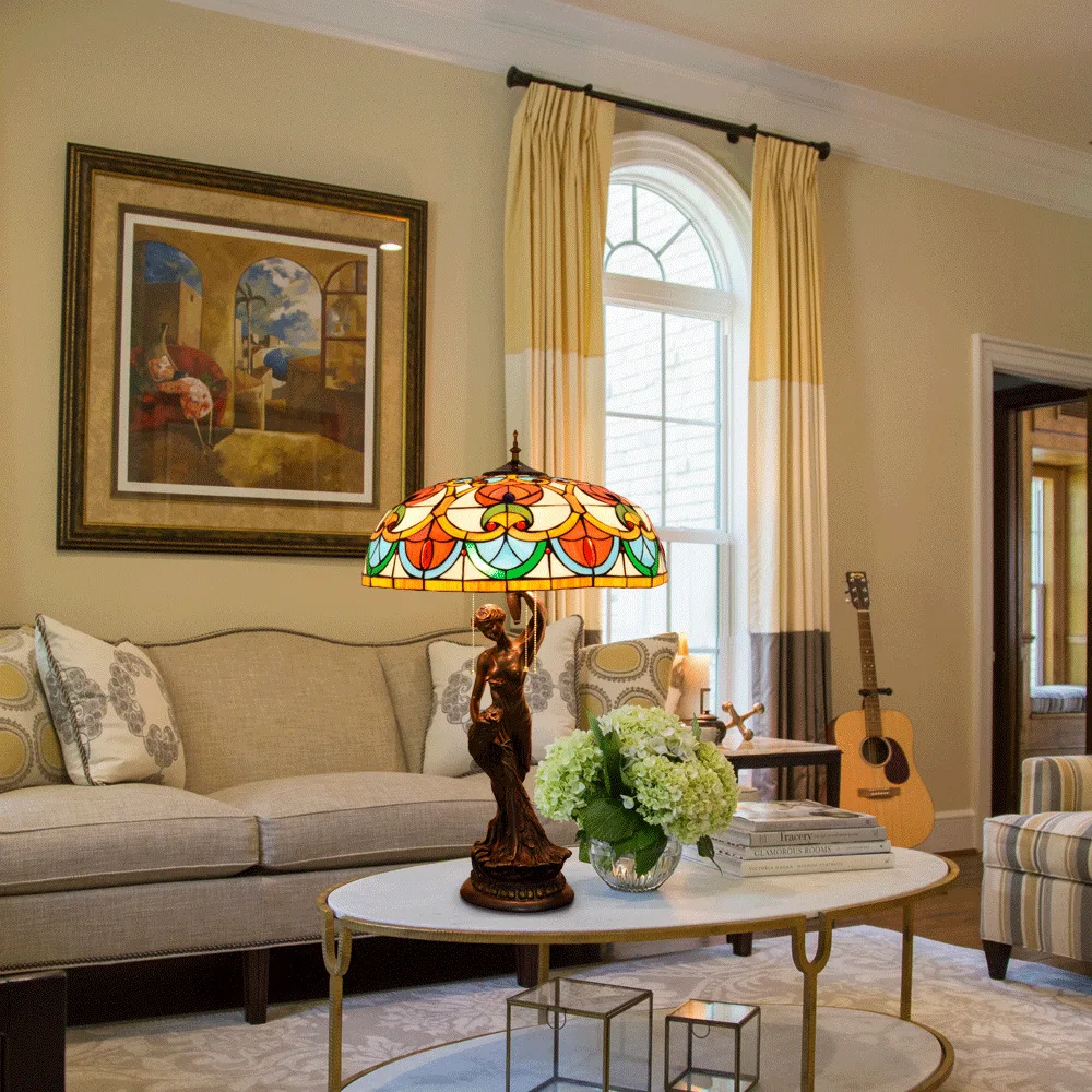 
Room Decorating Light Victorian European-Style Creative Luxury Hotel Wrought Iron Table Lamp Vintage Tiffany-Style Tiffany Lamps 