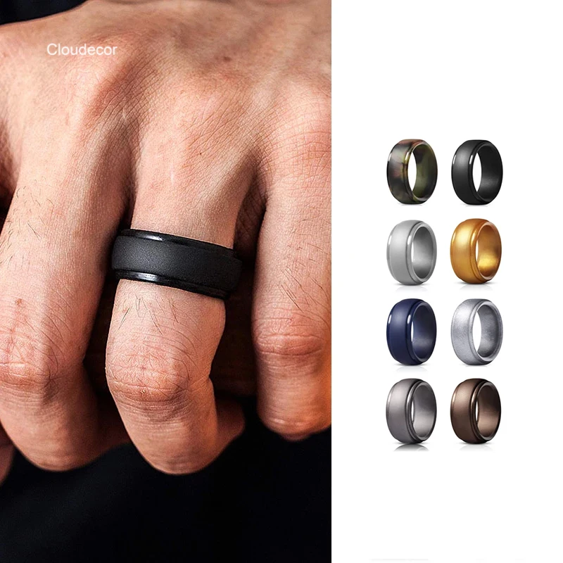Новинка мужские силиконовые кольца Размер 7-14 гипоаллергенные гибкие женские обручальные резинки 8 мм Силиконовое кольцо на палец