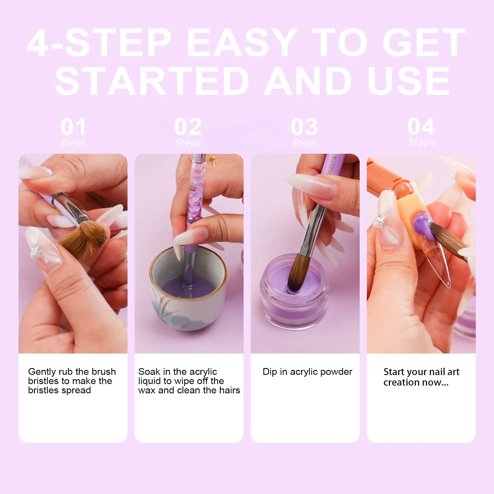 New Design Germany Kolinsky Acrylic Brushes Purple Liquid Spangle Handle Size #6 #12 #16 pinceles kolinsky