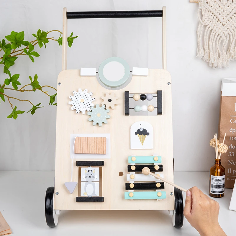 Creativity Wooden Baby Walker with Roller, Push and Pull Learning Activity Walker, Multi-Functional Activity Toy for Kids