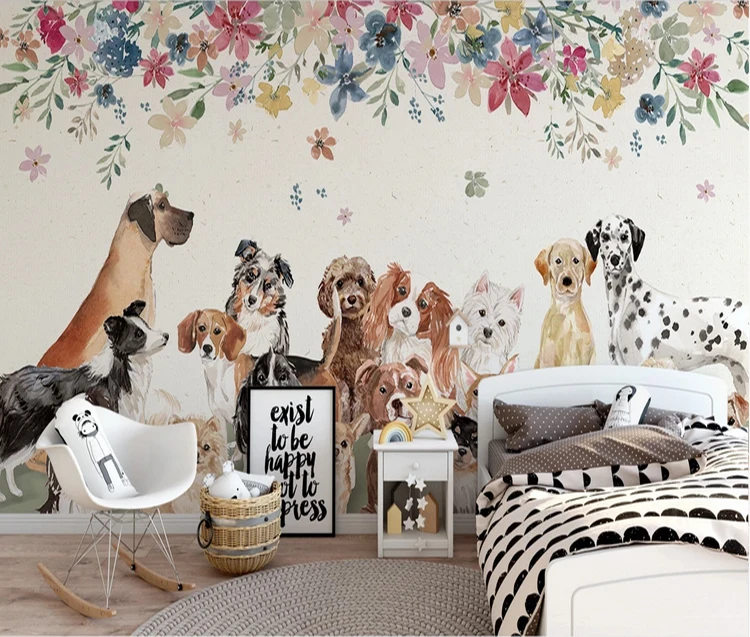 Cute puppies dog wallpaper designs home decor flower children 3d wall mural wallpaper