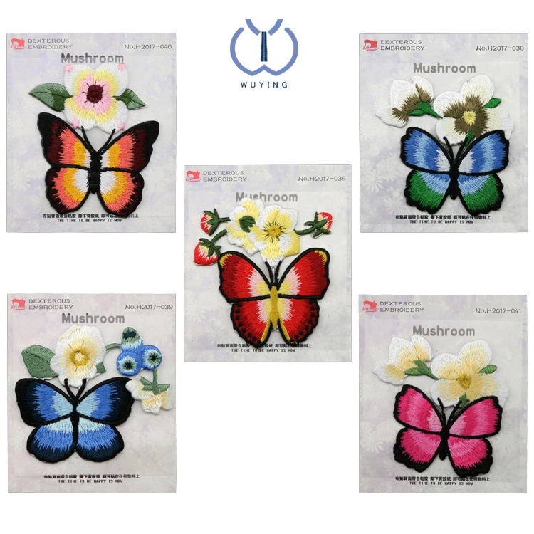 Flower series Paste Embroidery Patches for Clothing Colorful Butterflies Decorative Applique Patches badge
