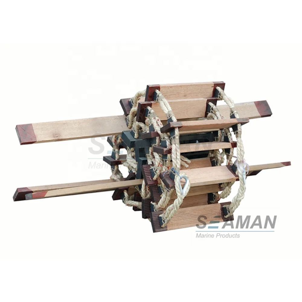 SOLAS Wood / Aluminium Marine Pilots Rope Ladder Emergency Boat Safety Ladder for port, dock ,boat