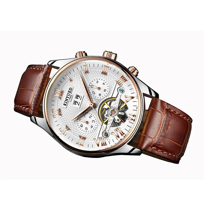 Часы наручные Reloj мужские водонепроницаемые роскошные спортивные автоматические механические с кожаным ремешком коробкой