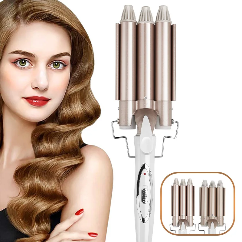 
2020 rose gold rotating hair curling iron 22/25mm triple barrel hair curler professional ceramic automatic hair curler rollers 