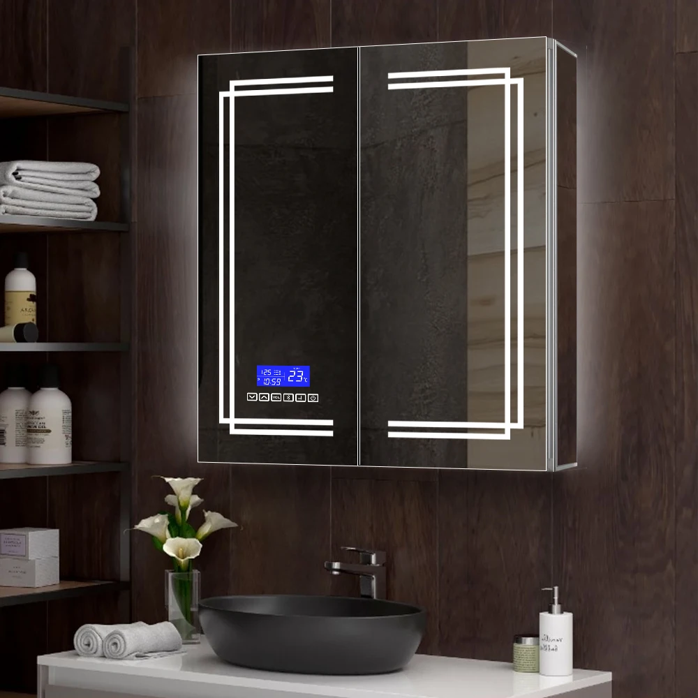 Display cosmetic aluminum furniture jewelry mirror modern luxury vanities led pvc bathroom wall mount vanity mirror cabinet