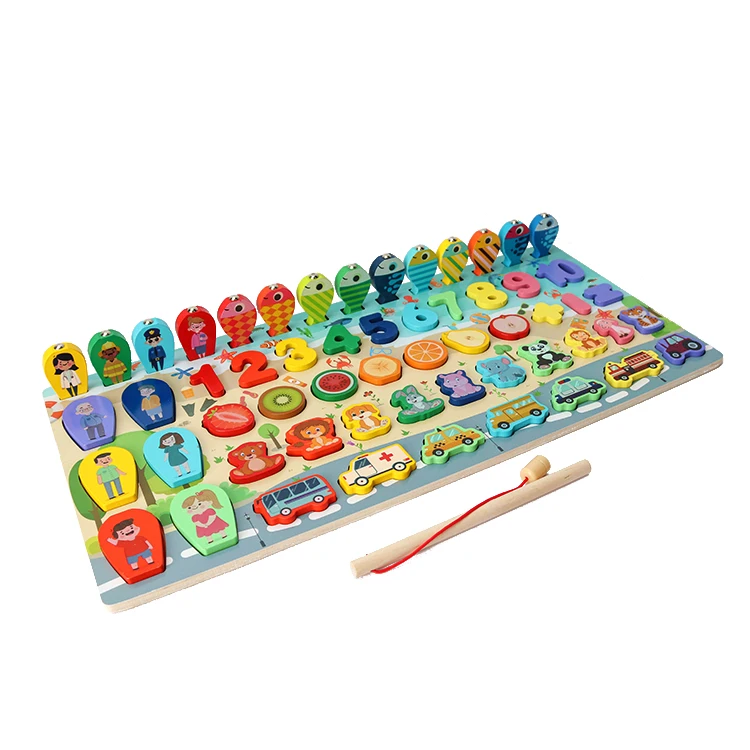 
YO!WOW English Learning Matching Board Game Kids DIY Sorting Puzzle Fishing Wooden Toys for Toddlers 
