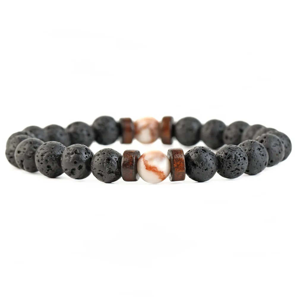 Factory Wholesale Lapis Lazuli Bracelets Mens Cheap Wood Bead Lava Volcanic Stone Bracelet Jewelry