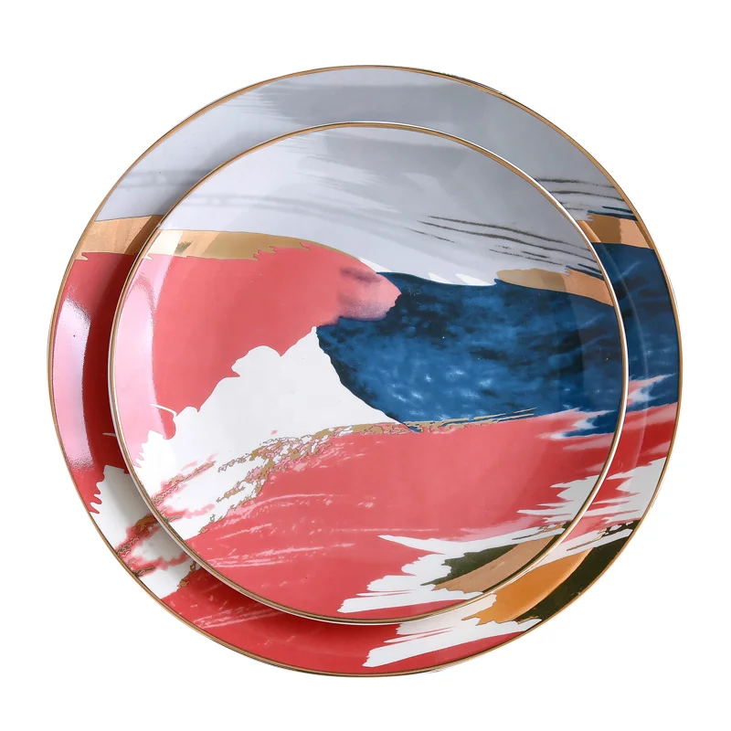 Wedding decoration porcelain serving plates ceramic watercolor dinner plates banquet tableware decor dish