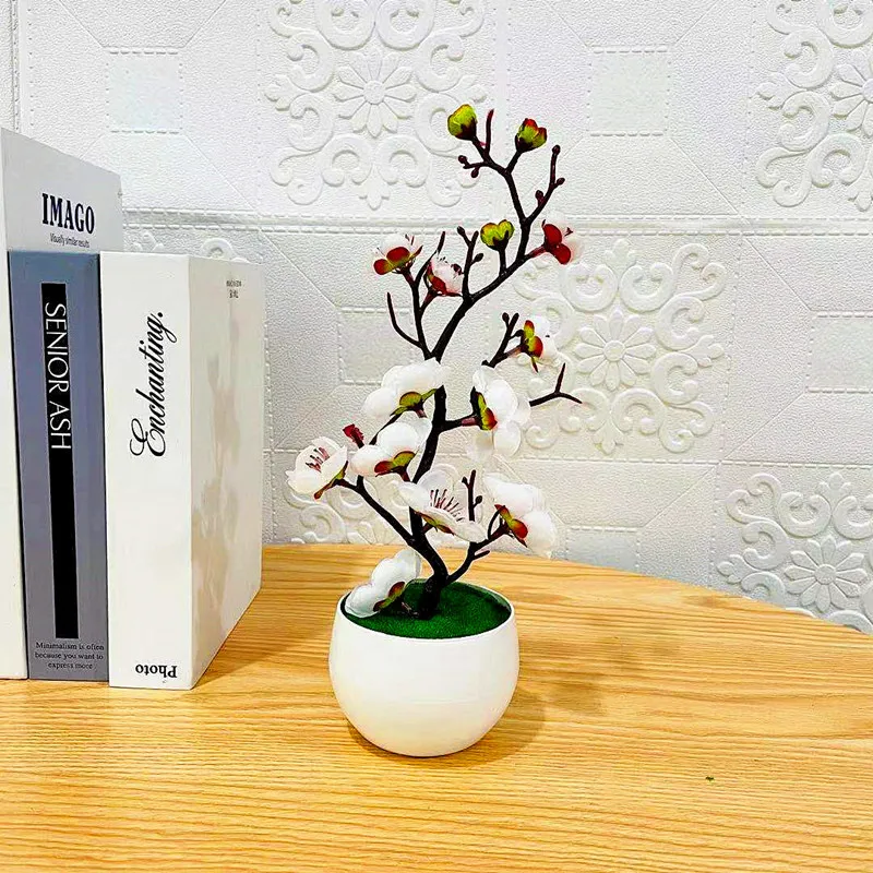 Simulation Plum Flower Pot Plant Artificial Plastic Faked Flowers Home Office Desktop Ornaments Wedding Party Background Decor