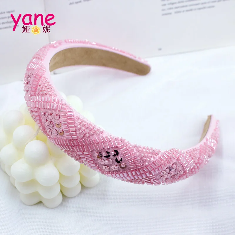 Handmade beaded headband with fashionable plaid sequins hair bands  high-end feel party hair accessories